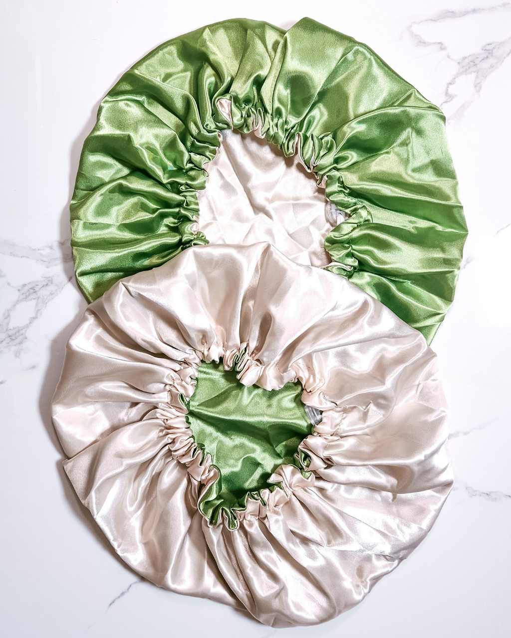 Emerald Green / Champagne Reversible Satin Bonnet