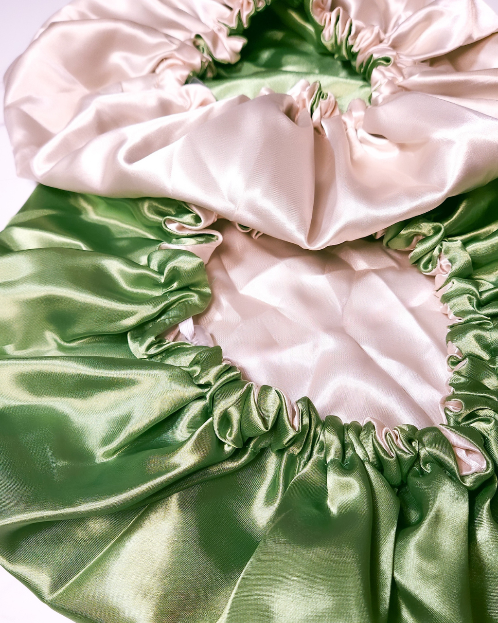 Emerald Green / Champagne Reversible Satin Bonnet