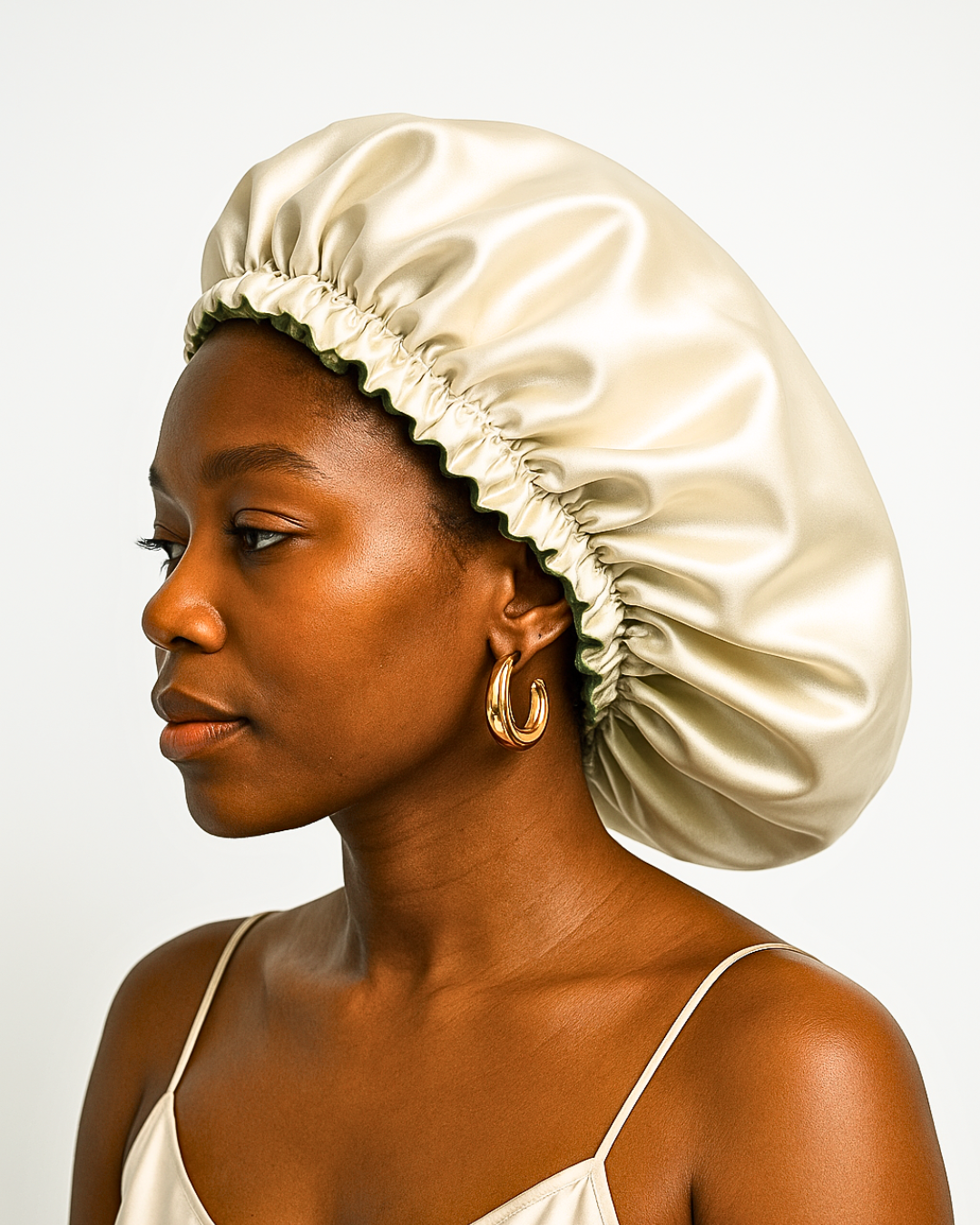 Emerald Green / Champagne Reversible Satin Bonnet