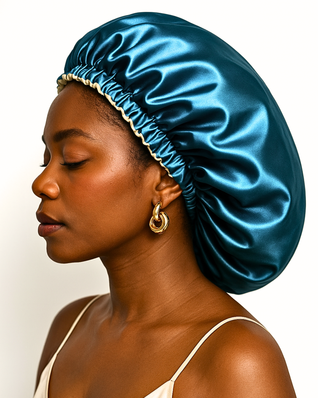 Caspian Teal / Champagne Reversible Satin Bonnet