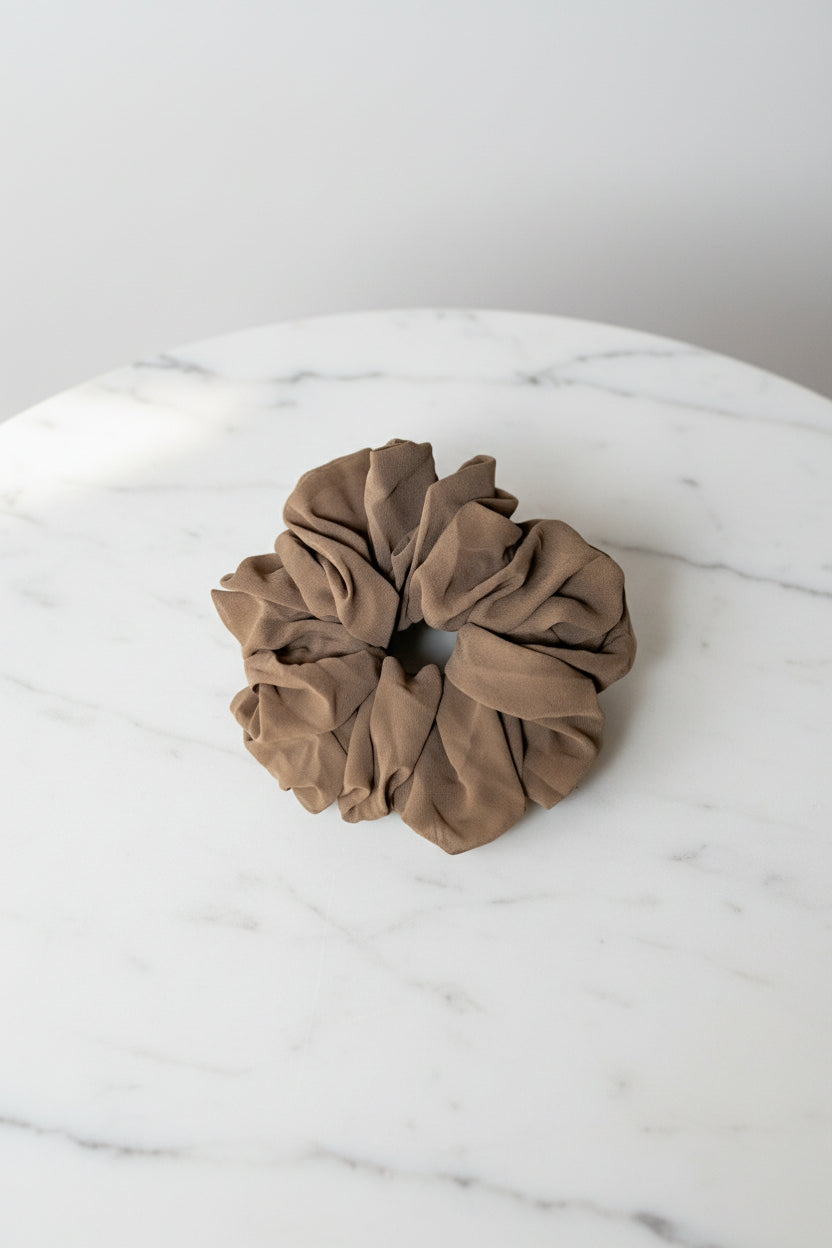 Chouchou XL en mousseline nuage marron cacao