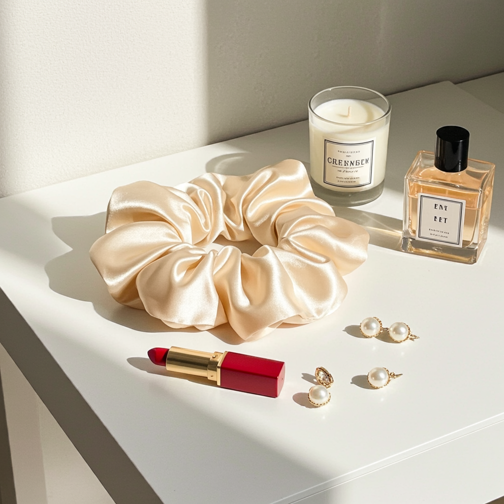 Chouchou XL en satin perle huître