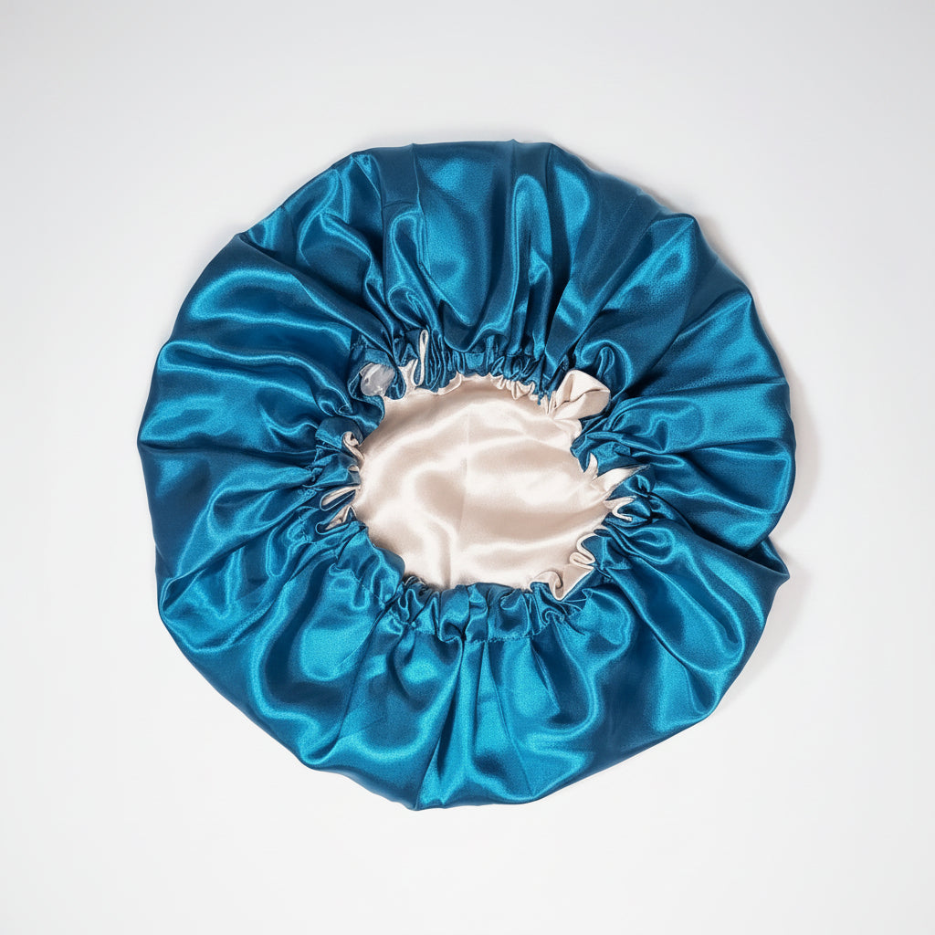 Bluesyリボン Caspian Teal / Champagne Reversible Satin Bonnet | LATC Essentials