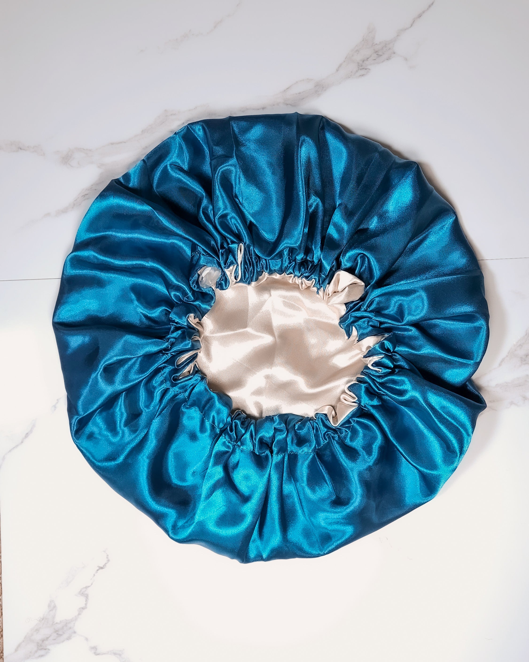 Caspian Teal / Champagne Reversible Satin Bonnet